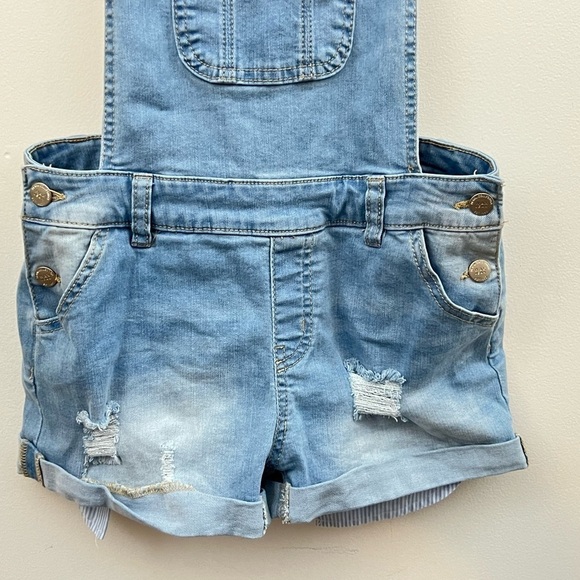 Dollhouse Juniors Sz 11 Denim Overalls Distressed Stretch Blue Short-alls NWT - Picture 10 of 16